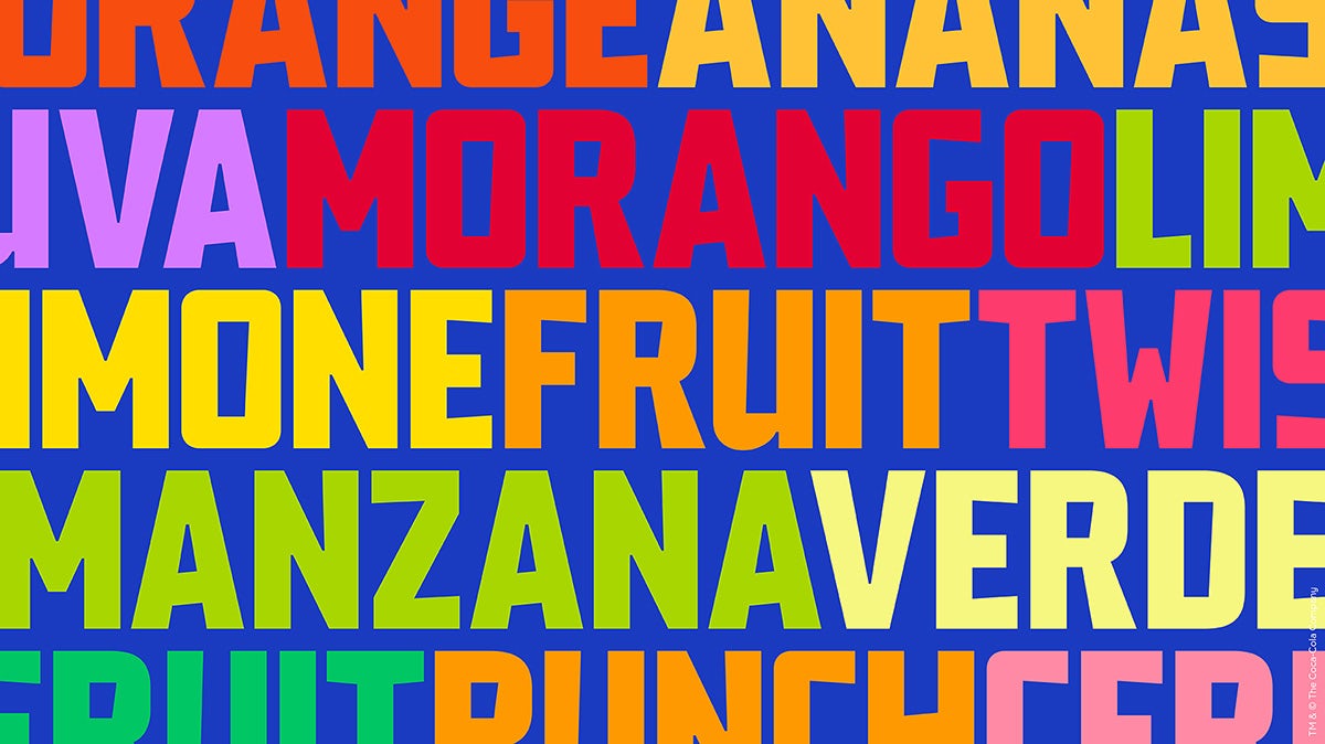 Graphic shows typography developed for the new Fanta branding
