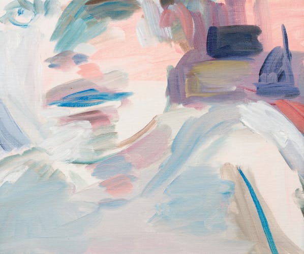 Image shows an abstract pastel coloured painting of a person's face