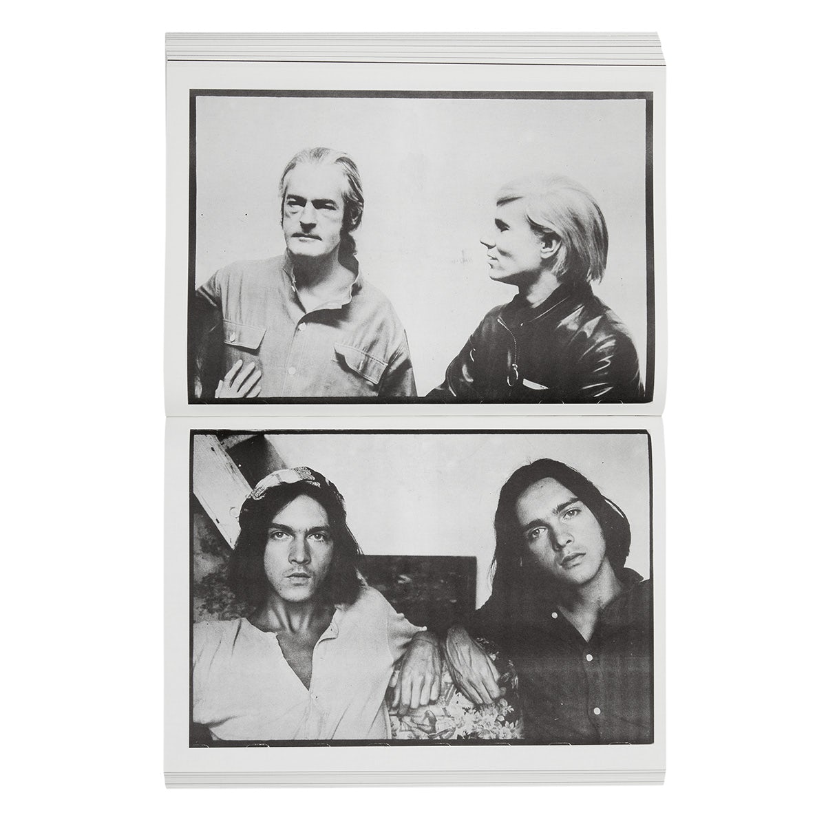 Spread from Newspaper published by Primary Information featuring two photographs of people including Andy Warhol